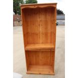 A modern pine open bookcase, 32" wide x 12 1/2" deep x 72" high