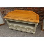 A John Lewis Hungerford painted pine and pine top corner television stand, 40" wide x 20" deep x 24"