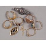 Two yellow metal rings set with clear stones, stamped 18ct, 3.8g (both damaged), a 9ct gold signet