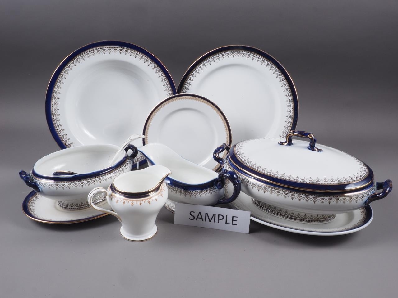 A matched part dinner service, comprising Doulton Burslem "Belmont" pattern, Alfred Meakin "Bleu