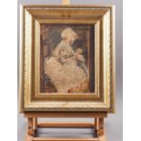 Dutch 19th century school: oil on canvas faced board sketch of a child with a doll, 10" x 8", in