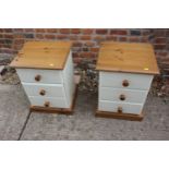 A pair of John Lewis Hungerford painted pine and pine top three drawer bedside cupboards, 15" wide x