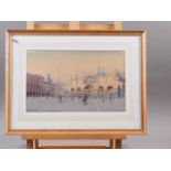 E Bannister?: a 19th century watercolour, Saint Mark's Venice at dusk, 7" x 11 1/2", in wash line