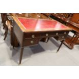 An early 20th century mahogany writing desk, fitted tool lined top over five drawers, on square