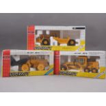 Three Joal Compact scale models, earthmoving machines, Volvo BM L160 compactor, Caterpillar 12G road