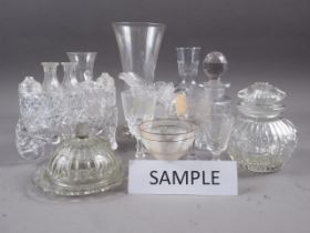 A quantity of clear cut and moulded glass, including a cruet, formed as an elephant, various