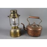 A Bialaddin 300X Halifax Vapalux paraffin lamp, War Department stamp, and a copper kettle with VR