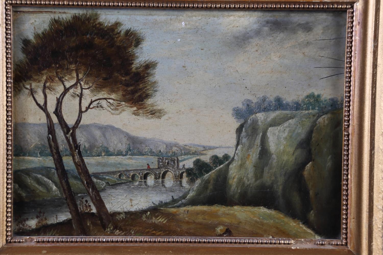 A pair of 19th century oils on card landscapes, 6 1/4" x 9 1/2", in gilt frames - Bild 3 aus 4