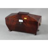 A 19th century mahogany sarcophagus tea caddy, on turned supports, 13" wide