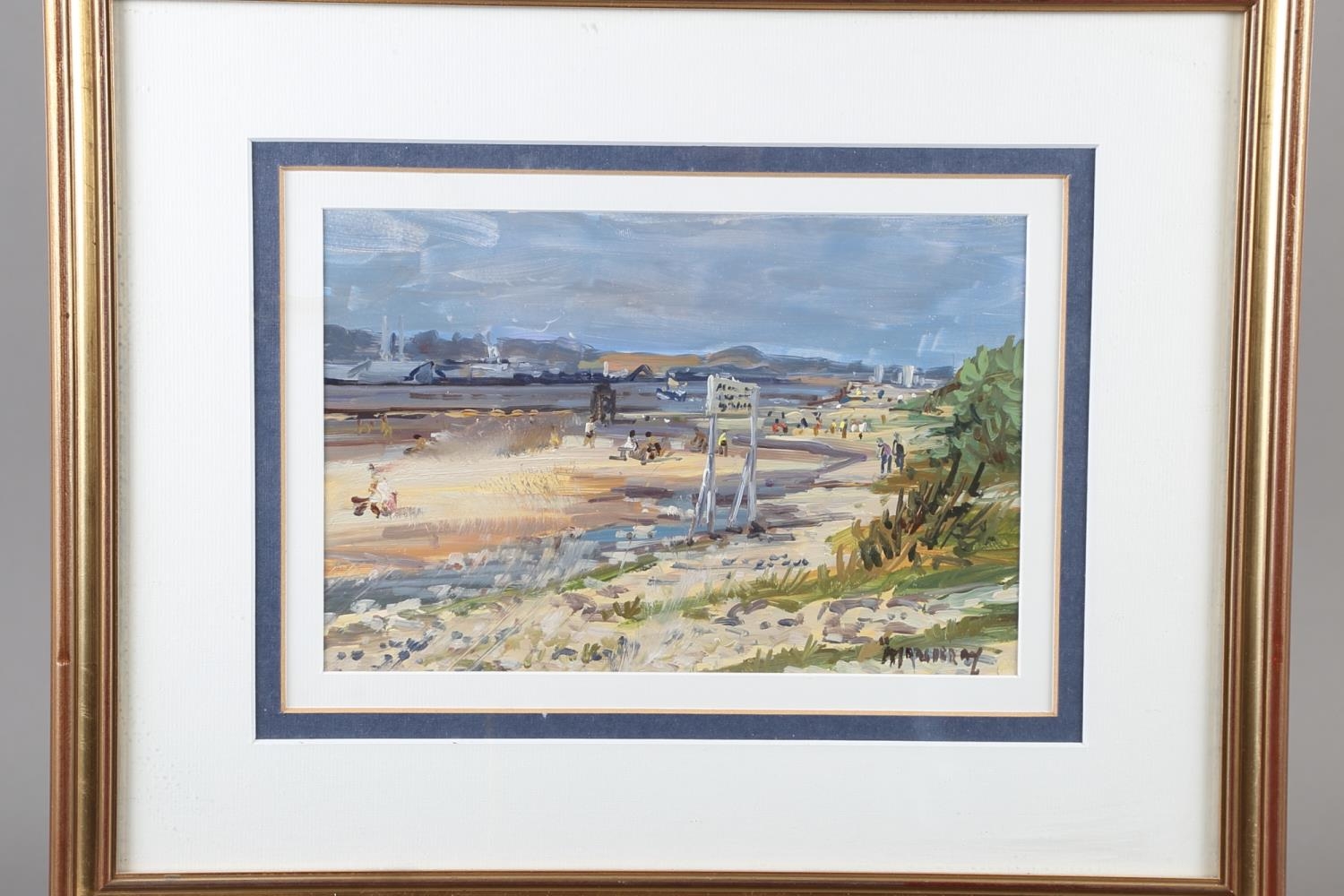 Murray?: oil on paper, beach scene, in gilt frame