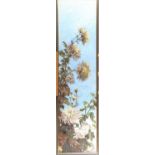 AMB: oil on board, study of chrysanthemums, 42" x 10 1/2", in gilt strip frame