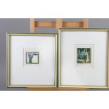 Clarke: four linocuts, still lifes, in strip frames, and a colour print after Rousseau, in strip
