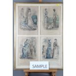 A set of twenty late Victorian hand-coloured fashion plates, in five common gilt frames (foxed), and