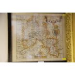A Saxton map of Oxfordshire, coloured boundaries, 11" x 14", in black and gilt frame, a modern map