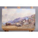 Henry Jutsum: watercolours, coastal scene with lime kiln, 8" x 13" unmounted