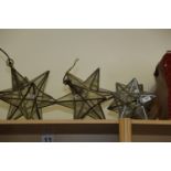 A pair of star-shaped hall lanterns, 14" high, and a similar pendant lamp shade