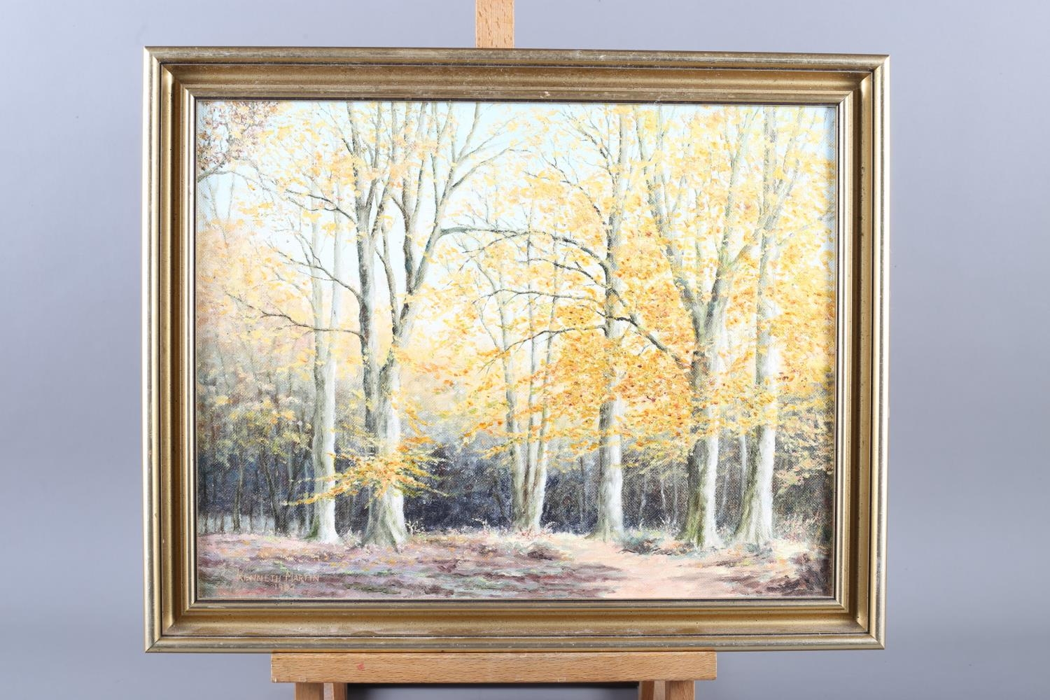 Kenneth Martin, 1982: oil on board, landscape, 13 1/2" x 17", in gilt frame