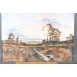 Kew, 1911: watercolours, autumn landscape with stream at dusk, 15 1/2" x 12 1/2", unframed