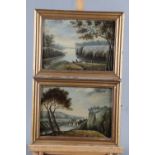 A pair of 19th century oils on card landscapes, 6 1/4" x 9 1/2", in gilt frames