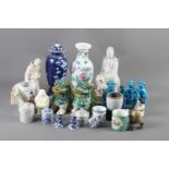 A pair of green glazed Dogs of Fo, 6" high, a blanc-de-chine seated figure and assorted decorative