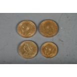 Three gold sovereigns, dated 1900, 1910 and 1911, and a gold half sovereign, dated 1911