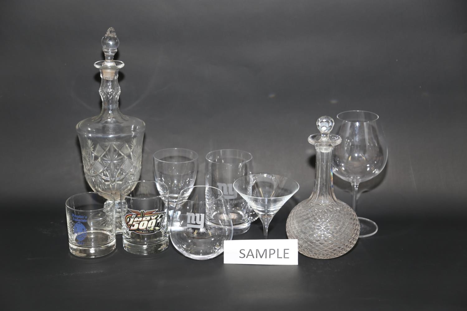 A collection of modern table glass, various, and two decanters