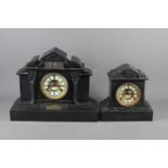 A Victorian mantel clock, in black slate architectural case with presentation plaque, 15" high,
