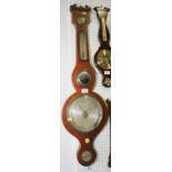 A 19th century mahogany cased banjo barometer, 37" high, and a Negretti & Zambra fisherman's aneroid