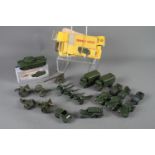 A collection of Dinky Toys die-cast military vehicles, including 651 Centurion tank and a number