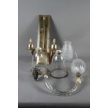 A brass two branch "storm" light wall light and a cut glass wall light