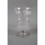 An early 19th century bucket-shaped pedestal celery vase, another celery vase, five glass vases