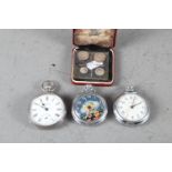 A Waltham silver cased pocket watch with white enamel dial, Roman numerals and subsidiary seconds
