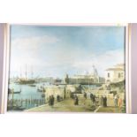 After Canaletto: a colour print, view of Venice, a colour print, Dutch townscape, and a number of