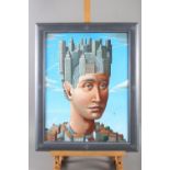 Mark Copeland: oil on canvas, "Prince City Head", 17 1/2" x 13", in painted frame
