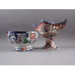 A 19th century Minton "Amherst Japan" pattern bowl, 9 1/2" dia, and an Imari openwork stand, 9 high,