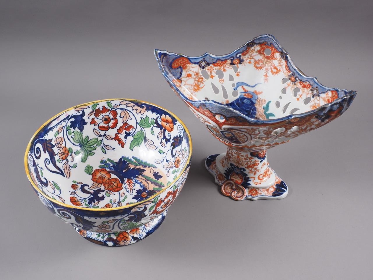 A 19th century Minton "Amherst Japan" pattern bowl, 9 1/2" dia, and an Imari openwork stand, 9 high, - Image 2 of 8