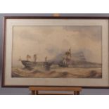 H J Neave: watercolours, Battle of Trafalgar, a pair of scenes, "HMS Belisle dismasted", 12" x