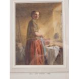 John Absolon: watercolours, portrait of a scullery maid, 9 3/4" x 7 1/4", in wash line mount and