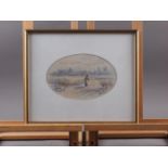 F J Lees: watercolours, view of Windsor Castle, 5" x 8", in oval mount and gilt frame, and a