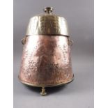 A 19th Dutch embossed and engraved copper brass pail, 15 1/2" high