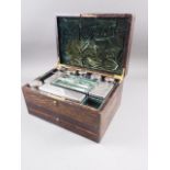 A mid Victorian calamander and brass mounted travelling box with fitted interior, two drawers and