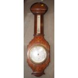 An Edwardian mahogany and inlaid aneroid barometer and thermometer