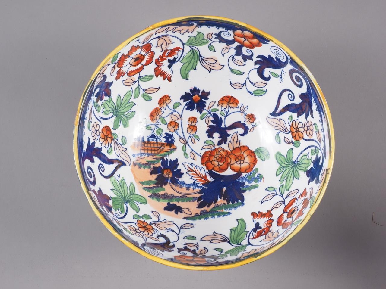 A 19th century Minton "Amherst Japan" pattern bowl, 9 1/2" dia, and an Imari openwork stand, 9 high, - Image 7 of 8