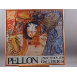 A portrait photograph of Jim Morrison, a 1979 Pellon gallery poster, another similar poster, a