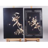 Two late 19th century Japanese high relief shibayama panels, flowers, 23 3/4" x 14" (slight damages)