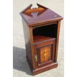 A late 19th century rosewood, mahogany and inlaid bedside cupboard, on block base, 15 3/4" wide x