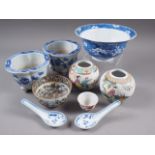 A Chinese blue and white bowl with floral decoration and six-character mark to base, 8" dia (