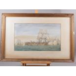 Irwin Bevan: watercolours, Battle of Trafalgar, HMS Belisle dismasted, 11 1/2" x 19", in gilt frame