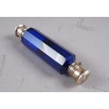 A Sampson & Mordan double ended Bristol blue glass and white metal mounted scent bottle, and a