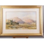 John Mogford, 1874: watercolours, Lake District mountain scene, 13 1/2" x 23 1/2", in gilt frame